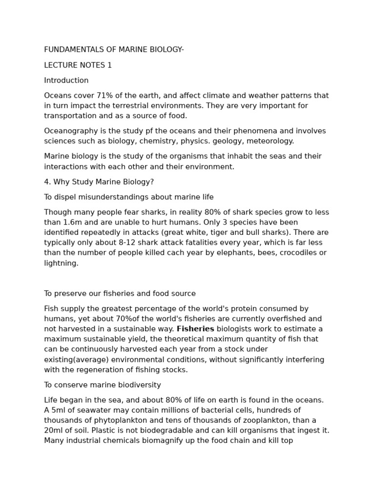 Introduction to Marine Biology Notes | PDF | Biogeography | Earth Sciences