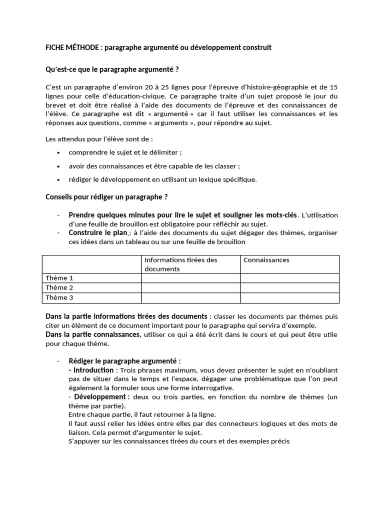 Méthode du paragraphe argumenté | PDF