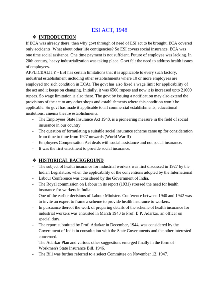 Esi Final Notes | PDF | Employment | Wage
