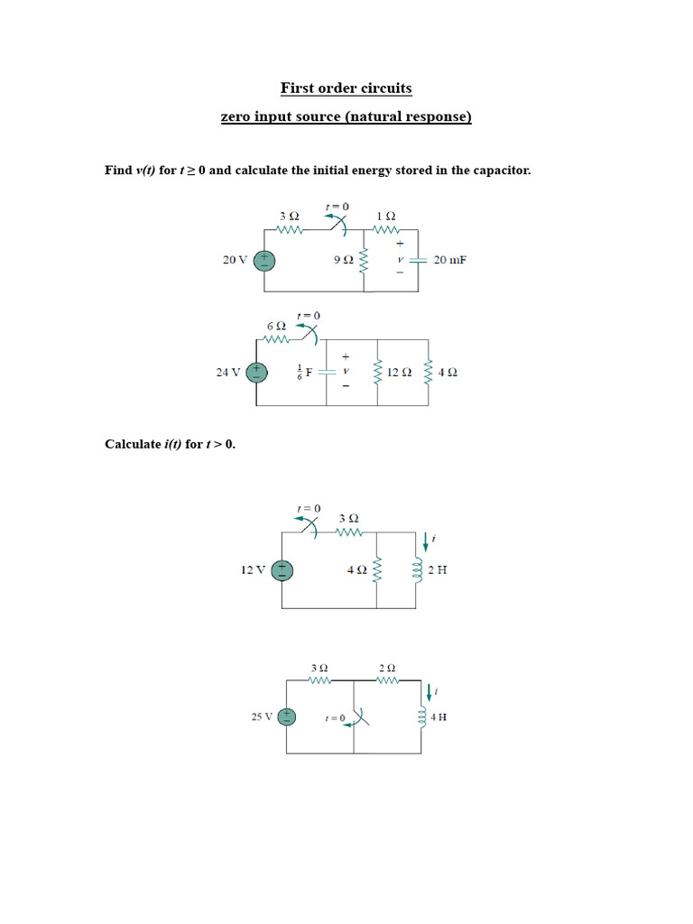 First Order Circuit Analysis and Energy Calculations | PDF