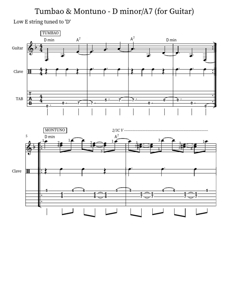 Tumbao-Montuno-D-minor_A7-for-Guitar | PDF | String Instruments ...