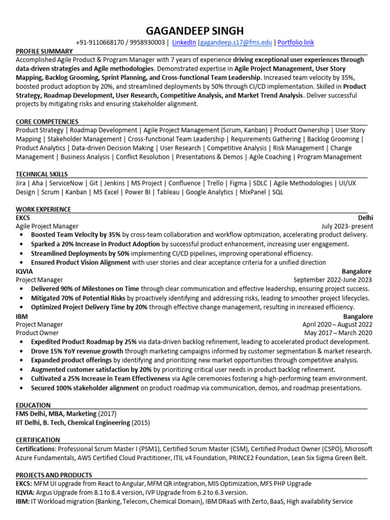 Agile Product Manager Profile Summary | PDF | Agile Software ...