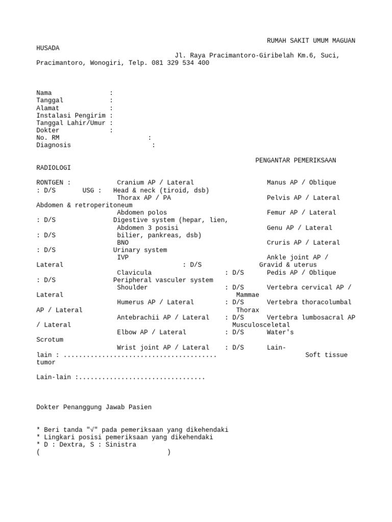 Formulir Pengantar Radiologi | PDF