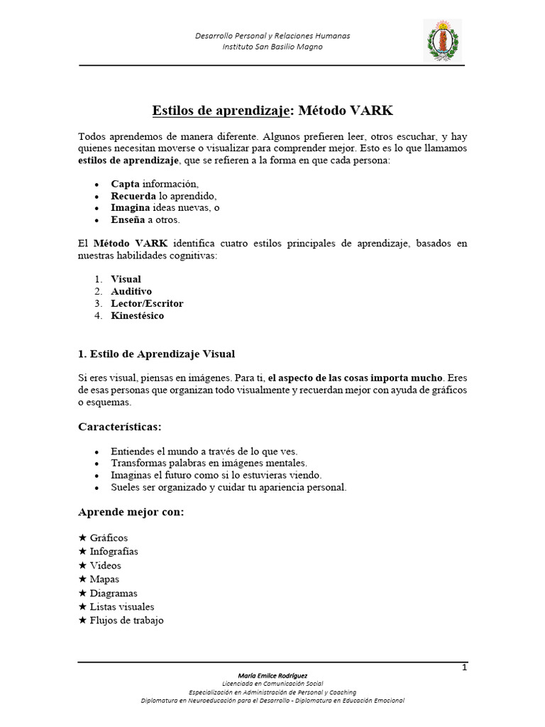 Estilos de Aprendizaje: Método VARK | PDF | Aprendizaje | Aprendiendo ...