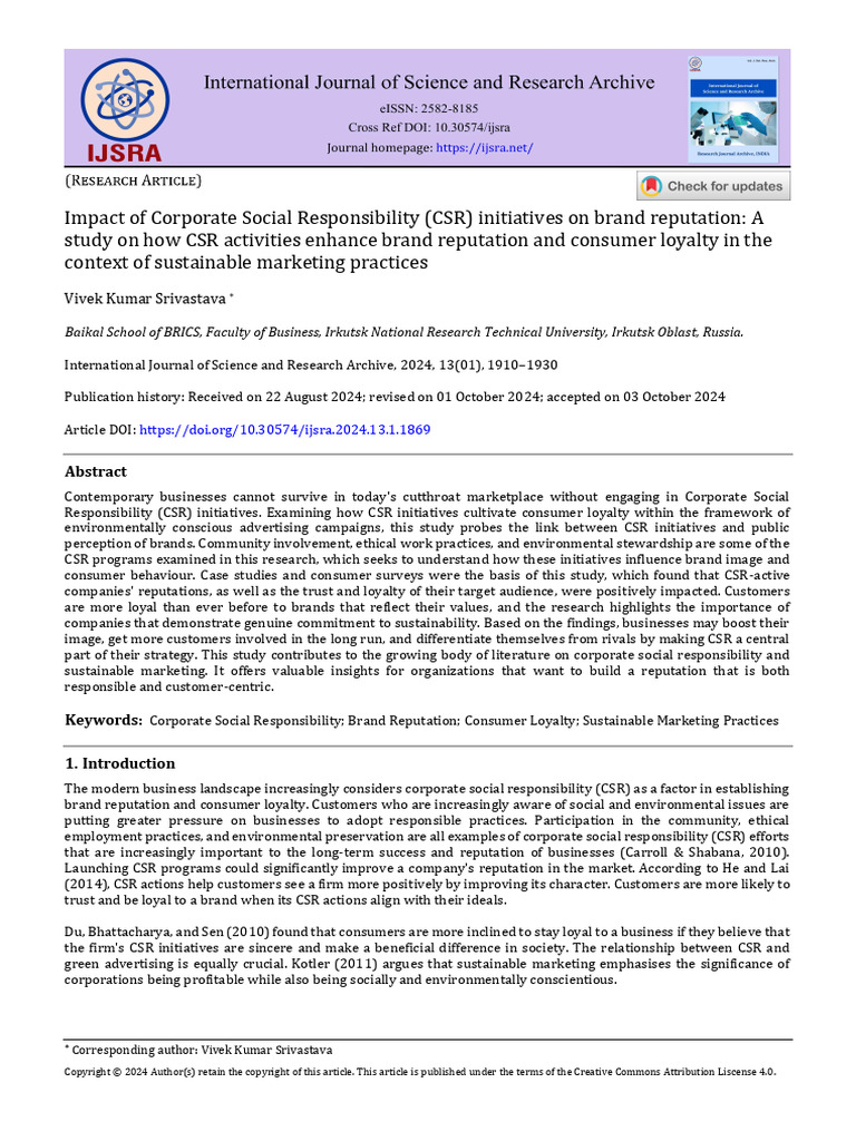 CSR's Impact on Brand Reputation and Loyalty | PDF | Corporate Social ...