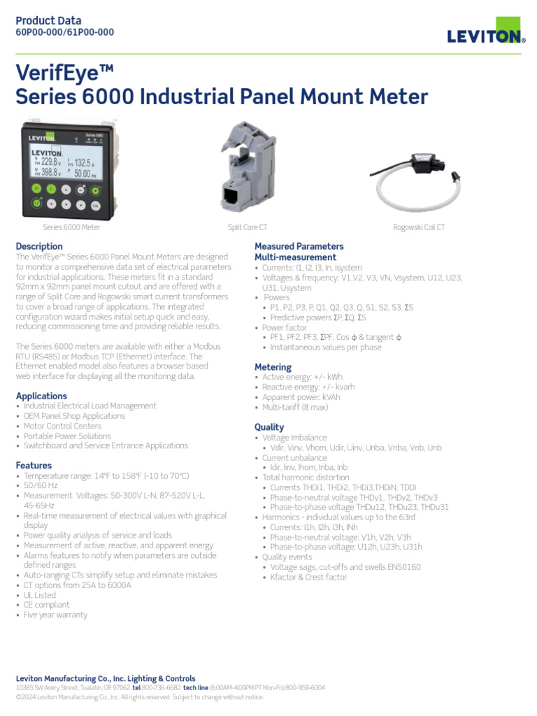 VerifEye™ Series 6000 Panel Meters | PDF | Electromagnetism | Electric ...