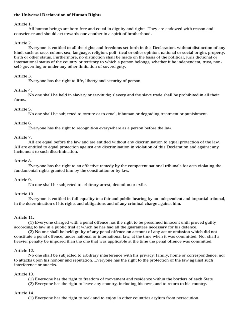 Universal Declaration of Human Rights Summary | PDF | Sustainability ...