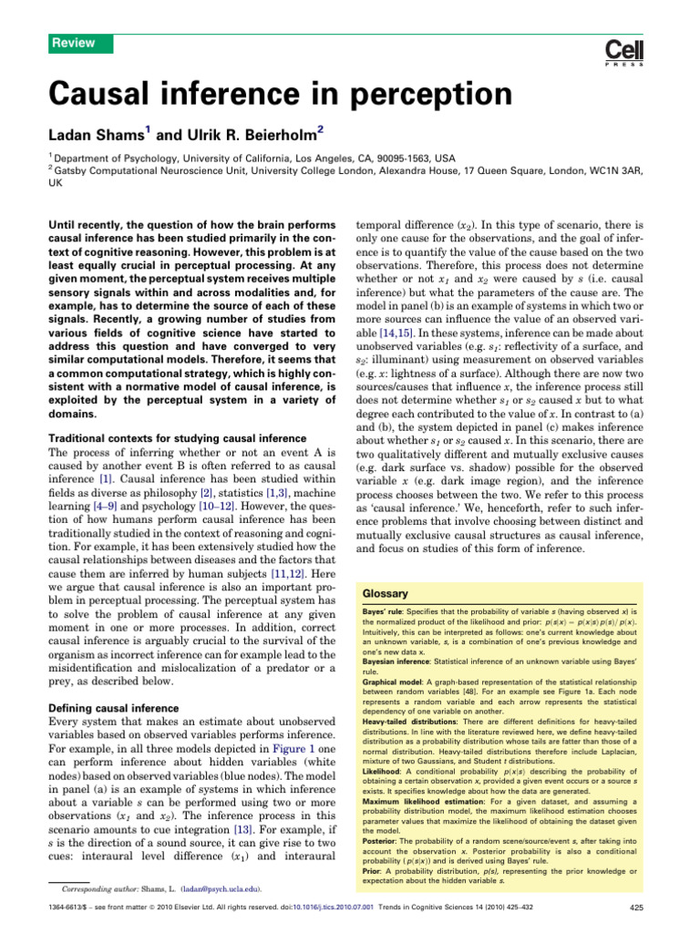 Causal Inference in Perception | PDF | Perception | Statistical Inference