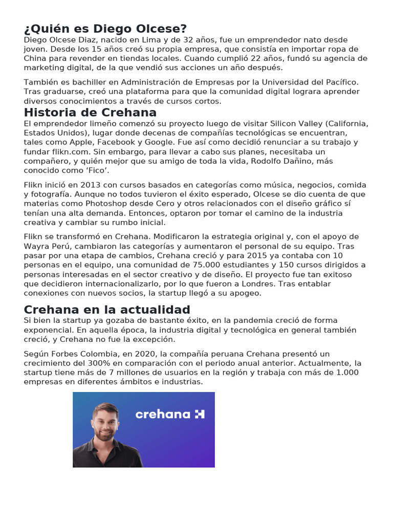 Biografía de Diego Olcese y Crehana | PDF