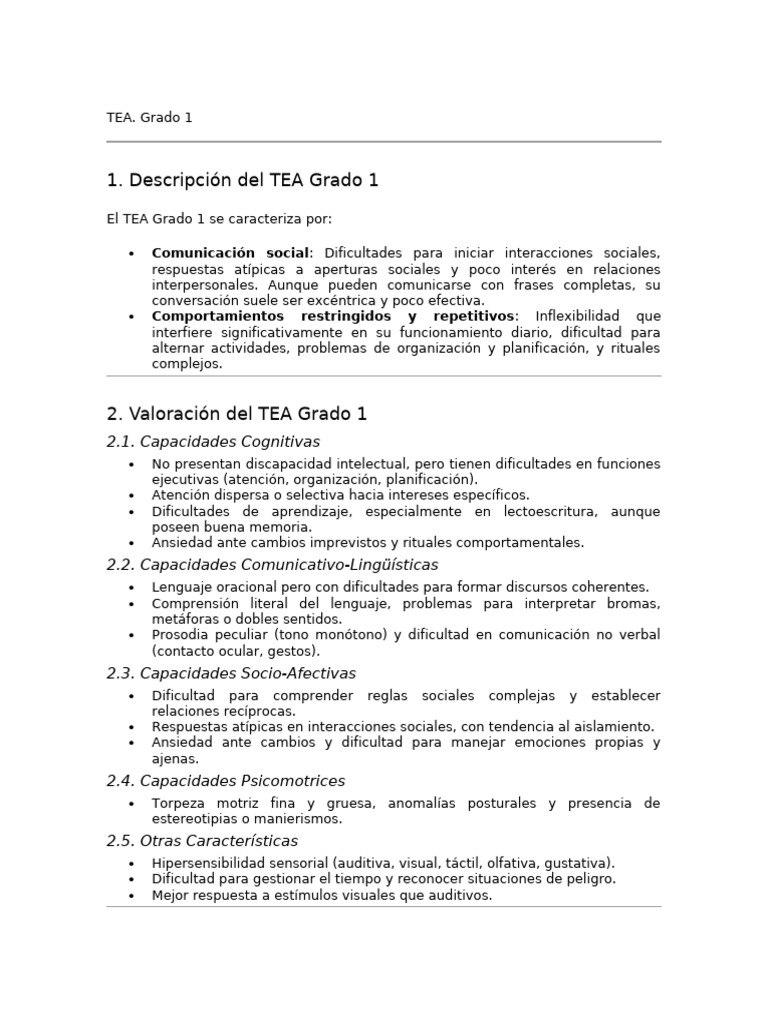 Guía sobre TEA Grado 1: Características y Necesidades | PDF | Las ...