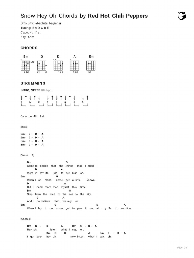 Snow Hey Oh Chords | PDF