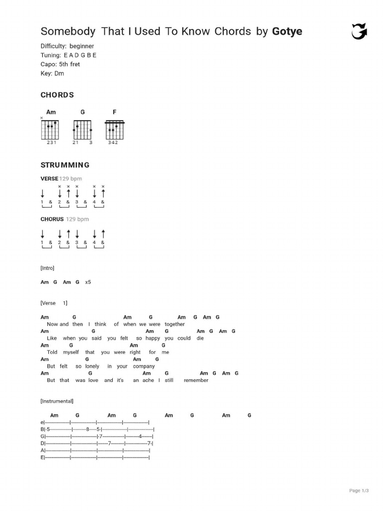 Somebody That I Used To Know Chords | PDF