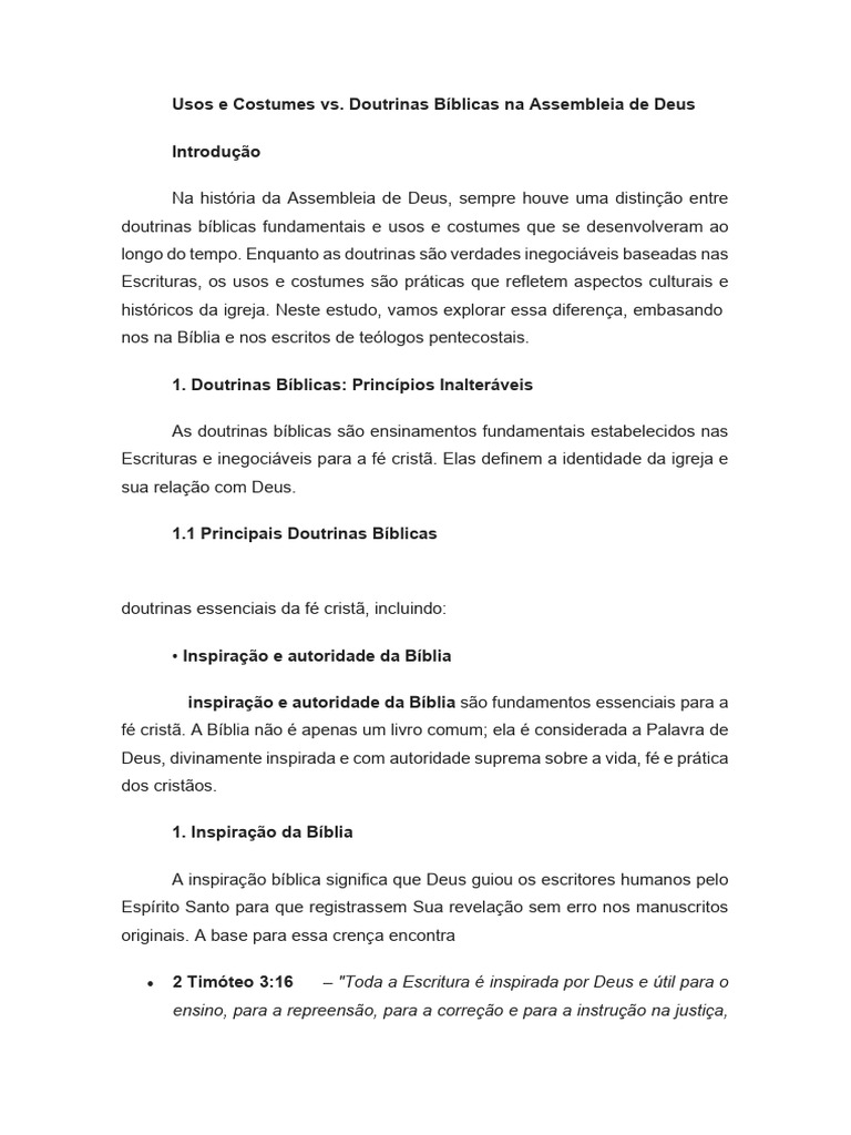 Doutrinas e Costumes na Assembleia de Deus | PDF | Bíblia | Fé