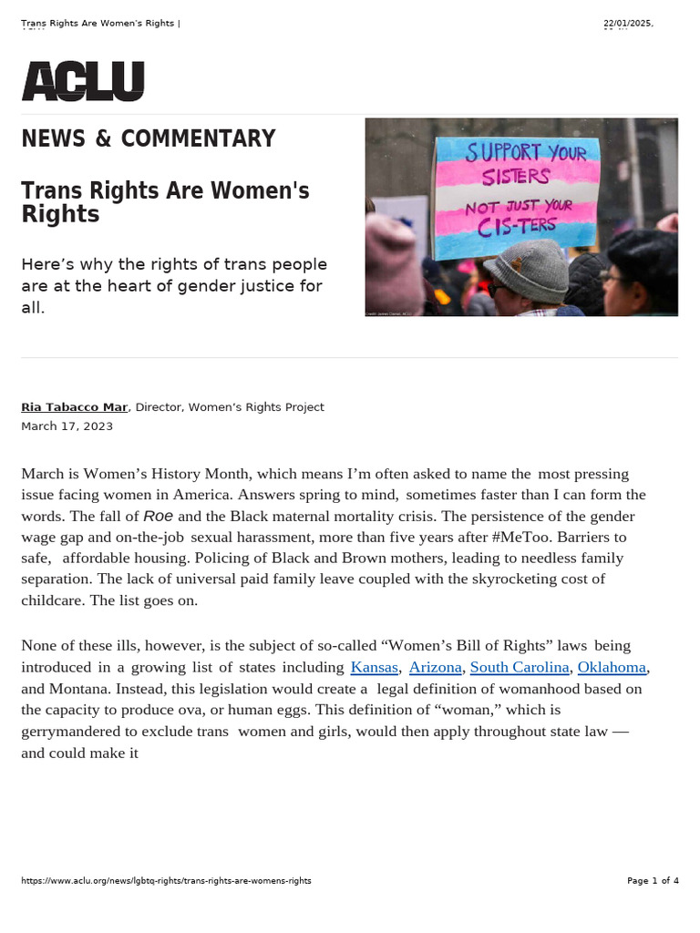 Reading 2 - Trans Rights Are Womens Rights ACLU | PDF | LGBTQIA+ ...
