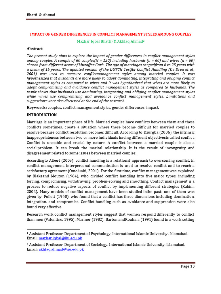 Gender Differences in Conflict Management | PDF | Psychological ...