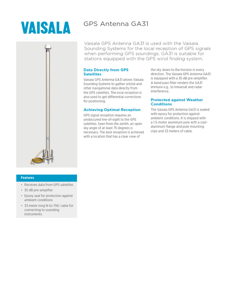 Vaisala GPS Antenna GA31 Overview | PDF | Global Positioning System ...