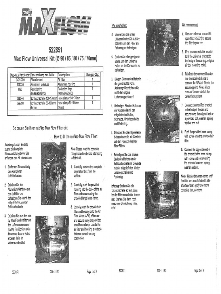 An Raid HP Maxflow 290 522851 KFZ Tuning Luftfilter | PDF
