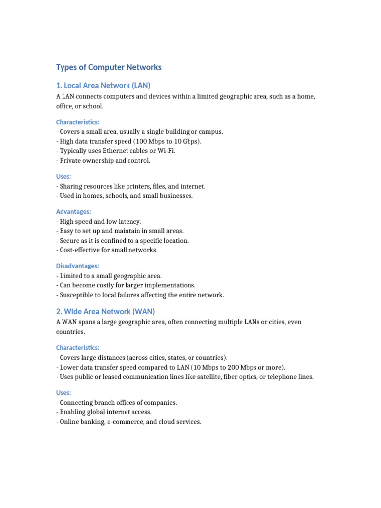 Overview of Computer Network Types | PDF | Computer Network | Local ...