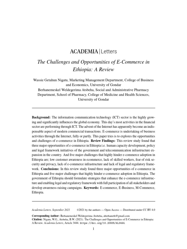 E-Commerce Challenges and Opportunities in Ethiopia | PDF | E Commerce ...