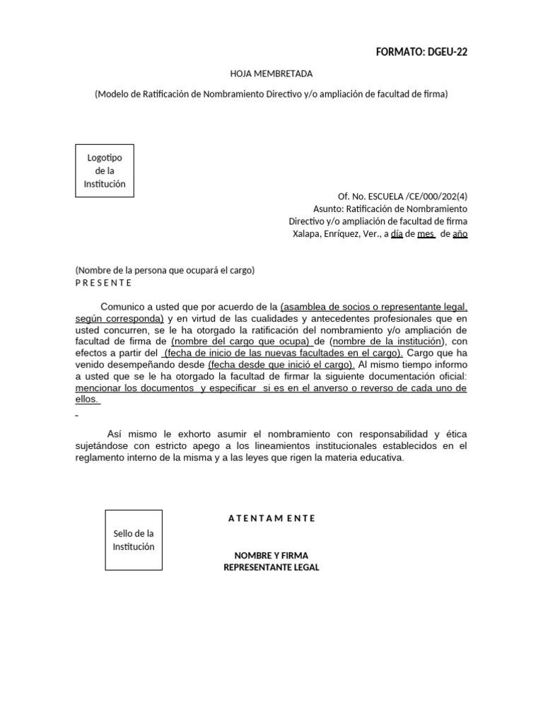 Modelo de Ratificación de Nombramiento | PDF