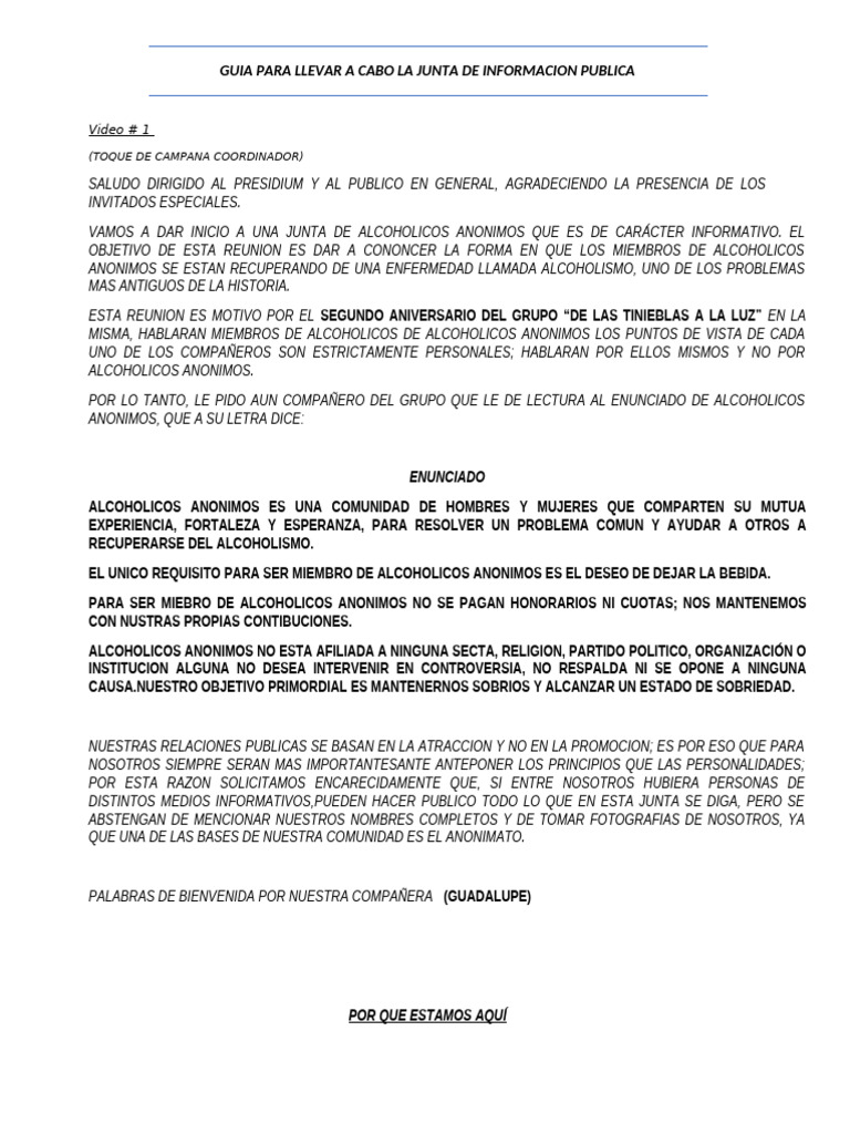 Guía para Junta de Información AA | PDF | alcoholicos anonimos