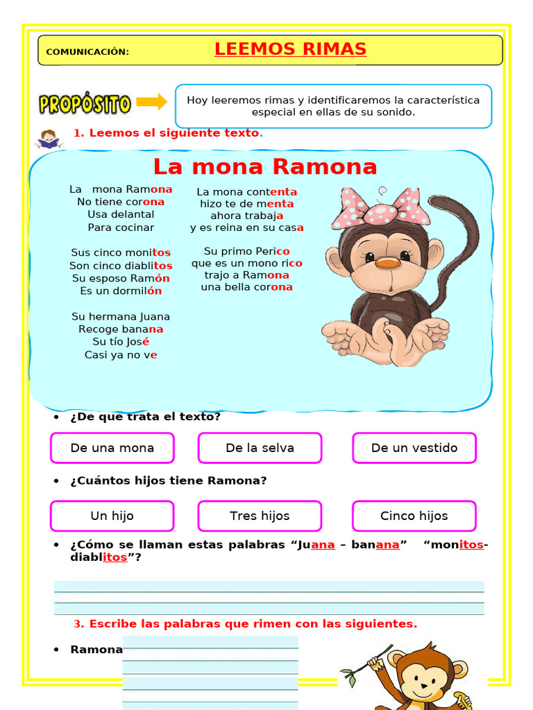 U1 S1 Ficha D1 Com Leemos Rimas | PDF