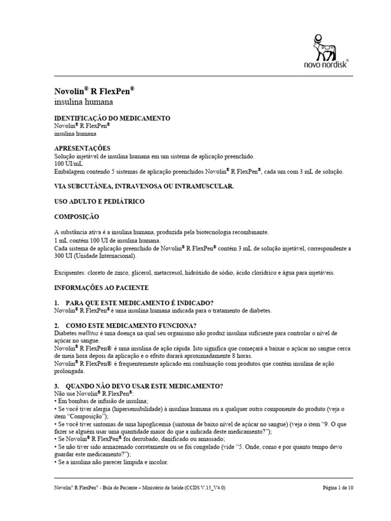 2019-06 Novolin R Flexpen - Bula Paciente | PDF | Diabetes | Hipoglicemia
