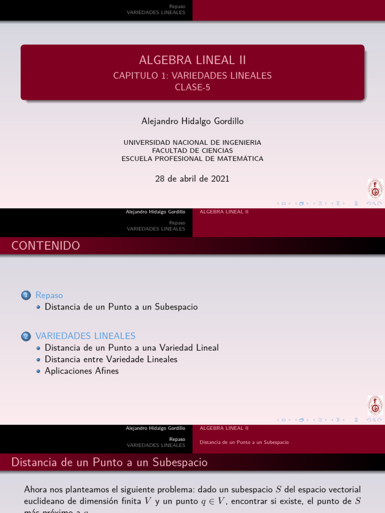 Distancia a Variedades Lineales en Álgebra | PDF | Mapa lineal ...