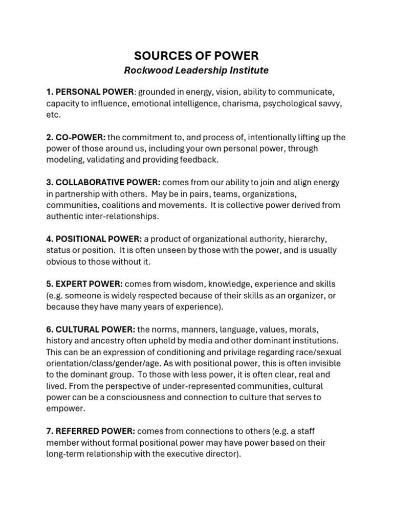 12 Sources of Power in Leadership | PDF | Power (Social And Political ...