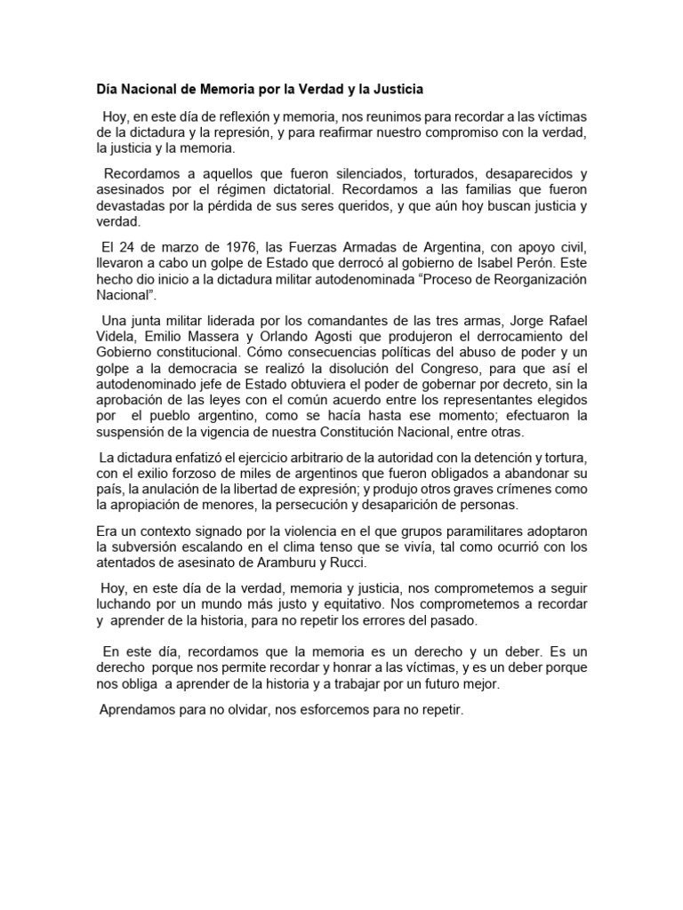 Día Nacional de Memoria Por La Verdad y La Justicia | PDF