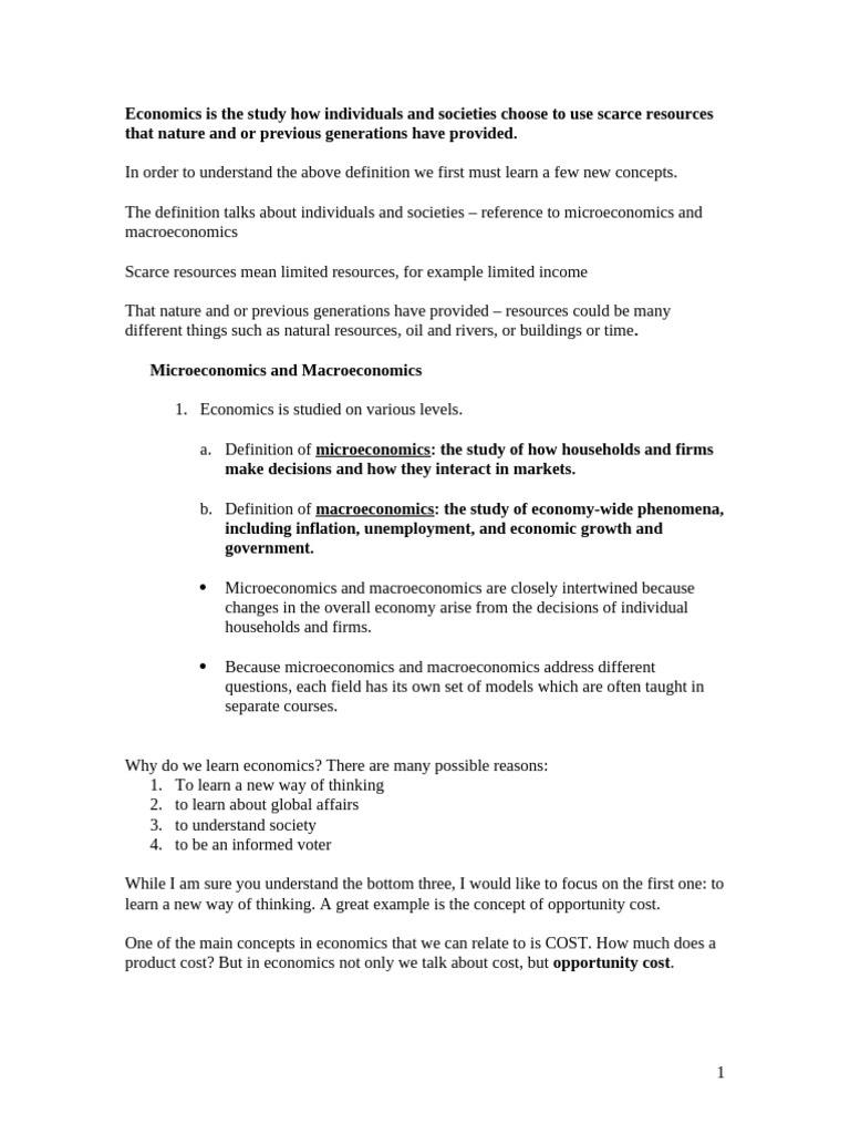 Lecture Notes Chapter 1 | PDF | Economics | Market (Economics)