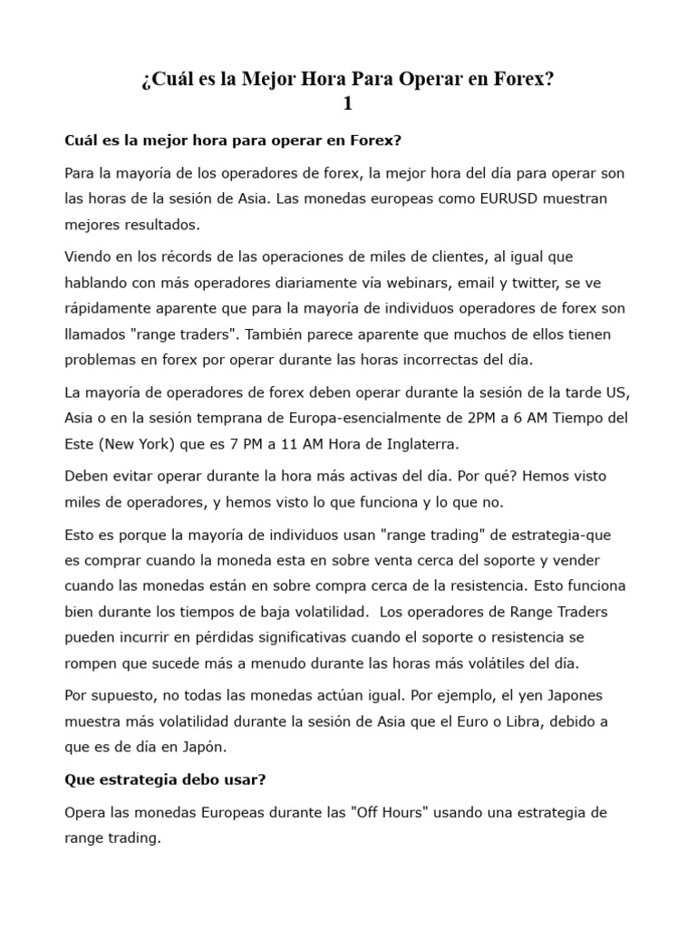 Mejor Hora para Operar en Forex | PDF