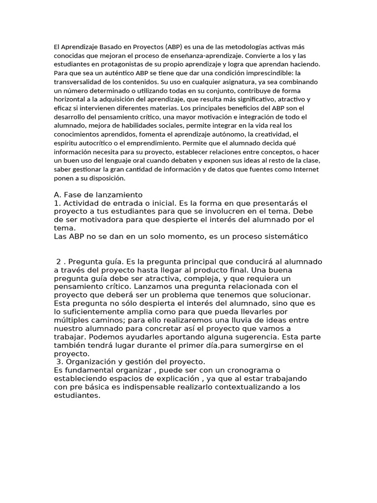 Beneficios del Aprendizaje Basado en Proyectos | PDF | Aprendizaje ...
