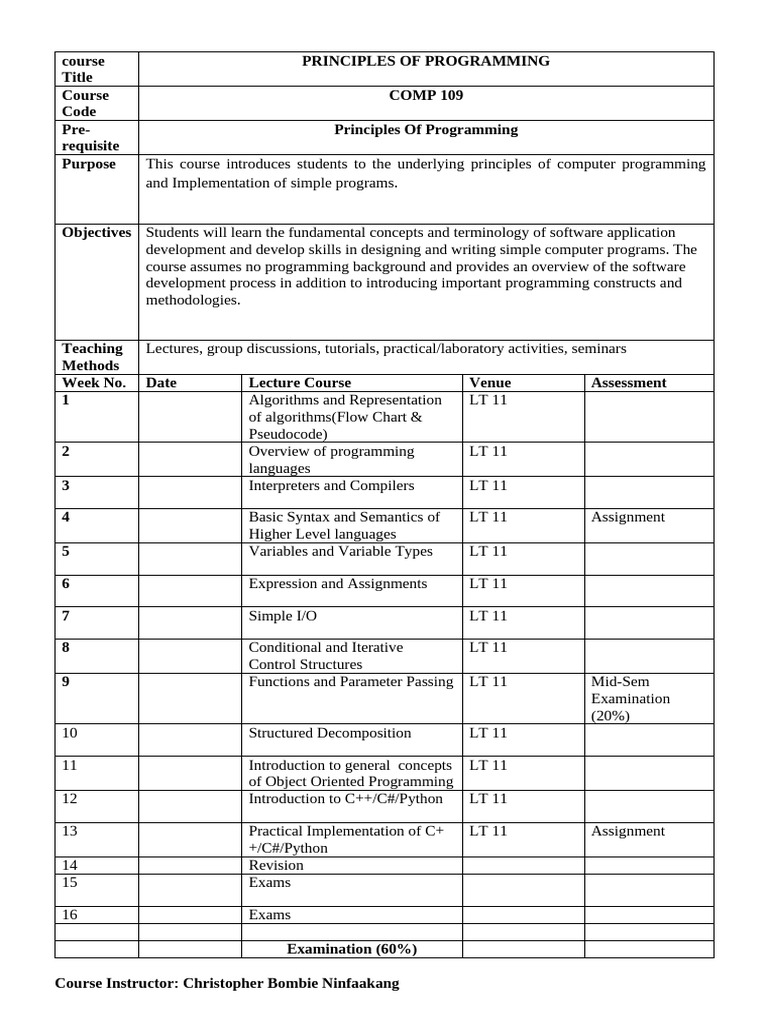 Course Outline - COMP109 | PDF | Computer Programming | C++