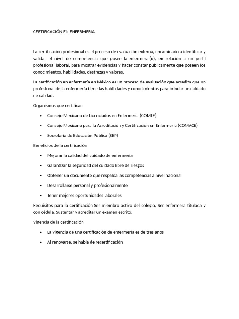 Certificación en Enfermería en México | PDF