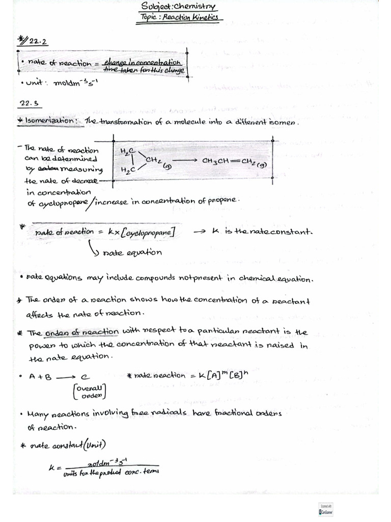 Reaction Kinetics Notes | PDF