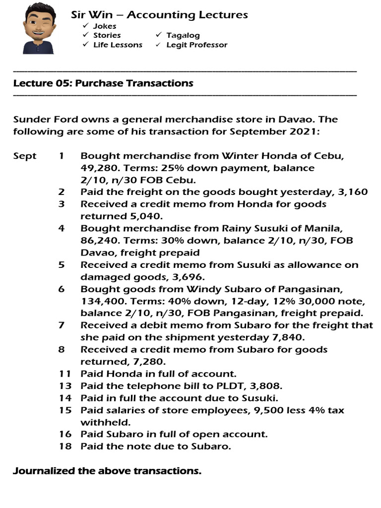 Lecture 05 Purchase Transactions | PDF