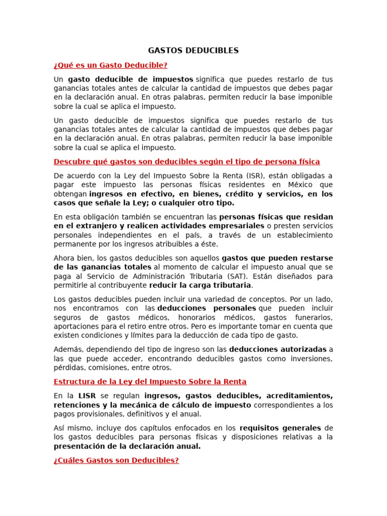 Guía de Gastos Deducibles en México | PDF | Impuesto sobre la renta ...
