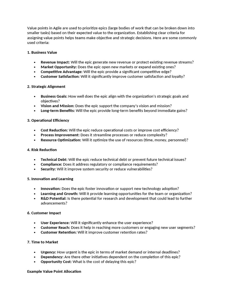 Prioritizing Epics with Value Points | PDF | Innovation | Risk Management