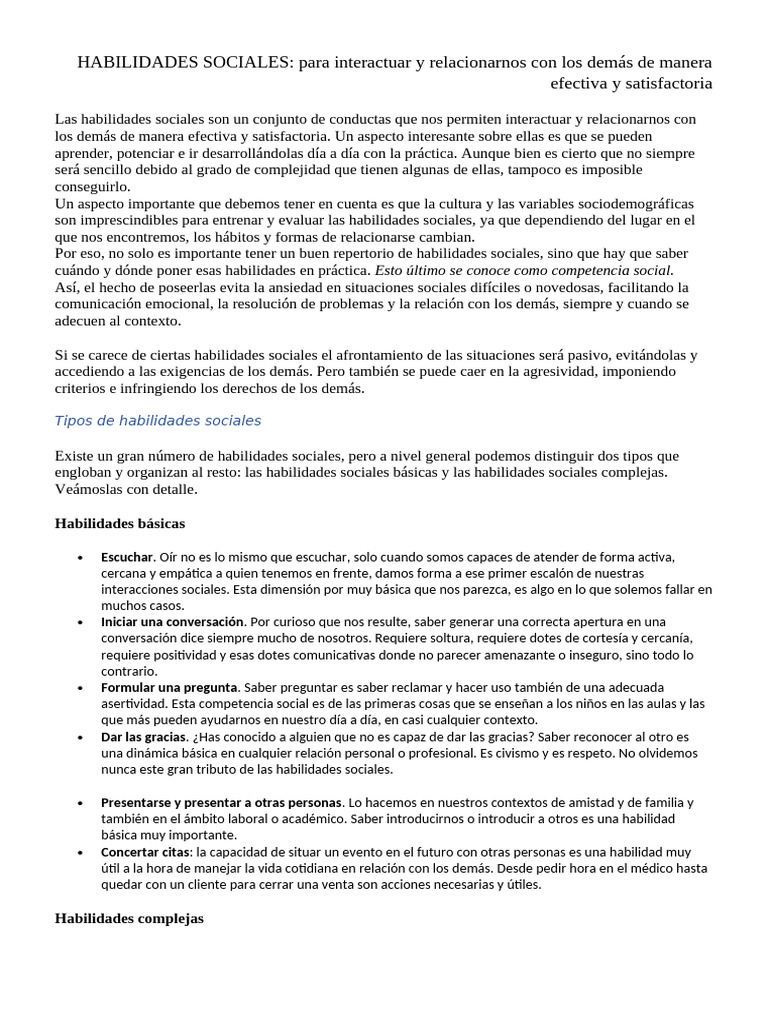 Habilidades Sociales: Claves para Relacionarse | PDF | Las emociones ...