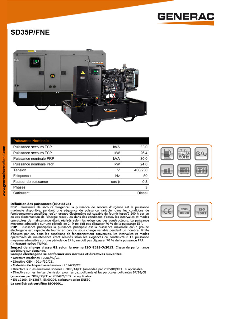 Groupe électrogène SD35P/FNE Diesel 33 kVA | PDF | Puissance (physique ...