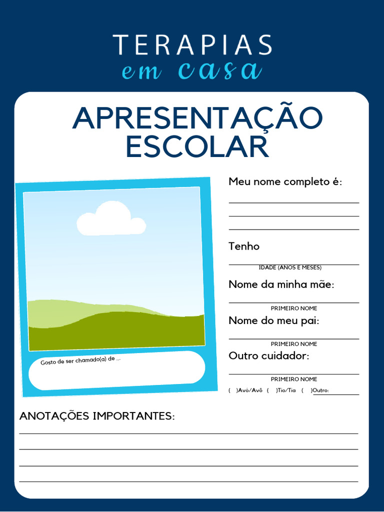 MODELO DE FICHA DE APRESENTAÇÃO DA CRIANÇA | PDF