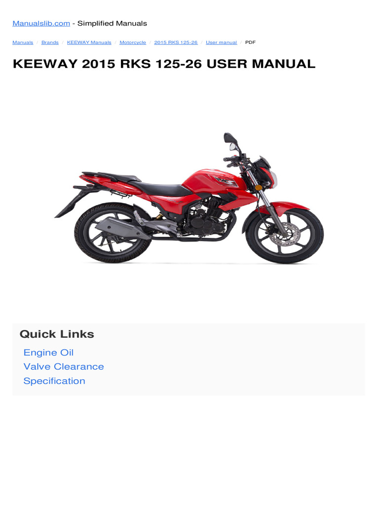 Keeway 2015 RKS 125-26 User Manual | PDF | Manual Transmission | Brake