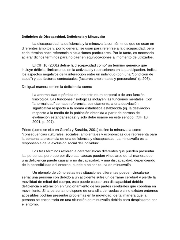 Definición de Discapacidad y Minusvalía | PDF | Invalidez | Psicología ...