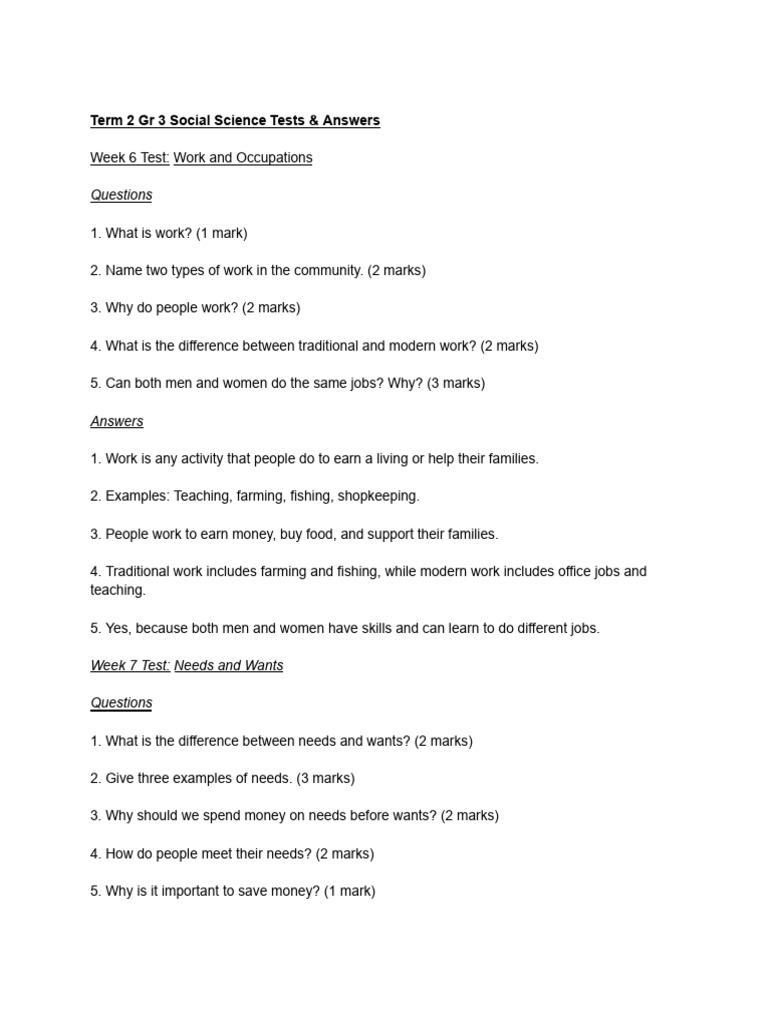 Term-2 GR 3 Social Science Tests & Answers | PDF | Human Impact On The ...