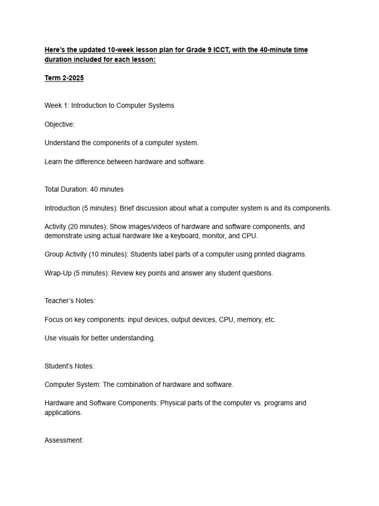 Grade 9 ICCT 10-Week Lesson Plan | PDF | Html | Operating System