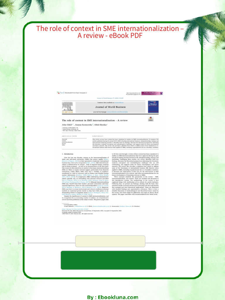 The Role of Context in SME Internationalization - A Review - Ebook ...