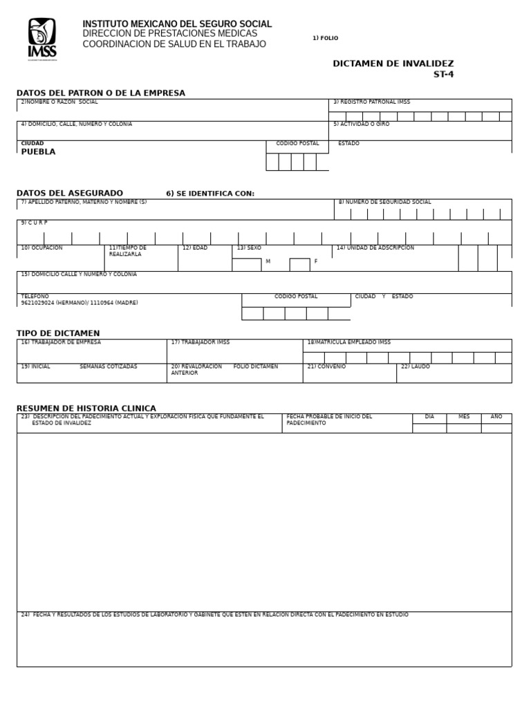 Dictamen de Invalidez ST-4 IMSS | PDF