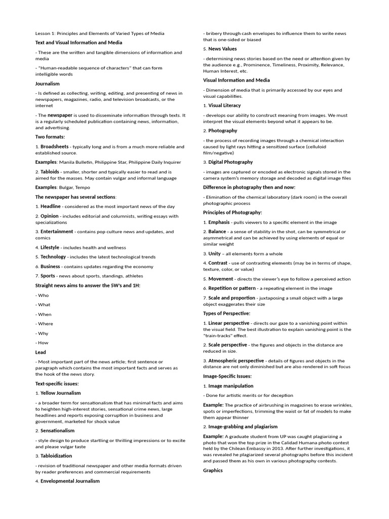Media Principles: Text & Visual Elements | PDF | Information | News