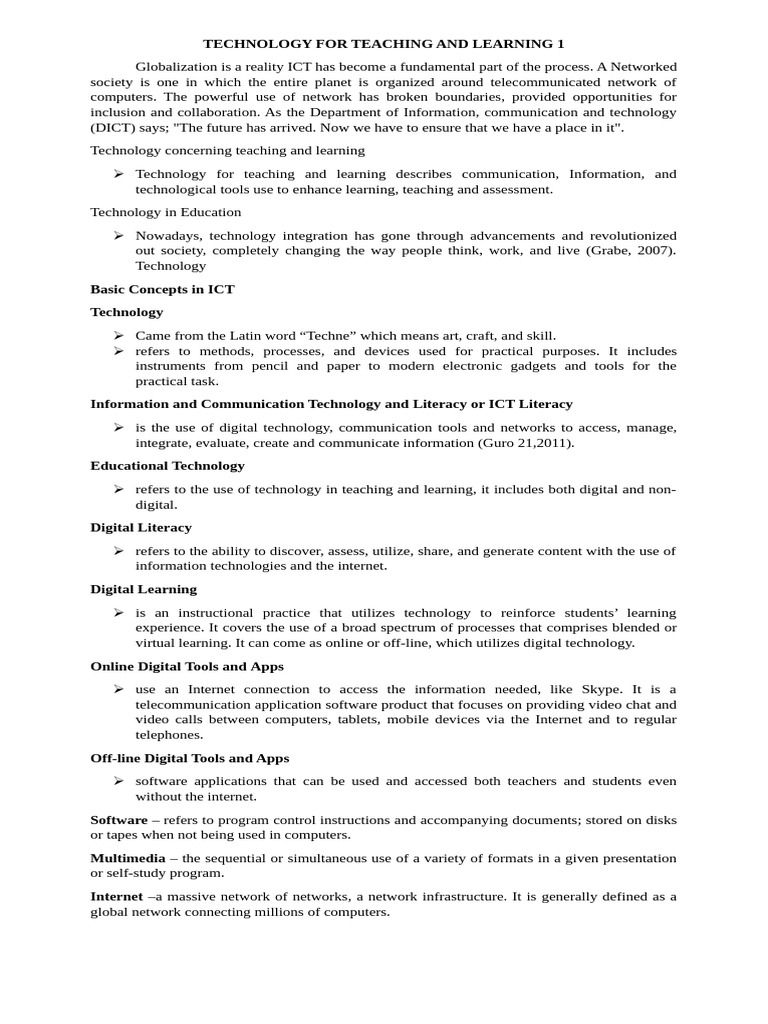 Technology For Teaching and Learning 1 Summary | PDF | Educational ...